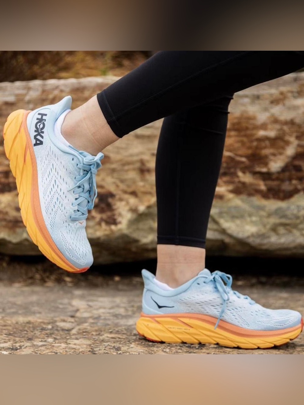 Hoka Clifton 8 Light Blue sneakers  with Orange Midsole